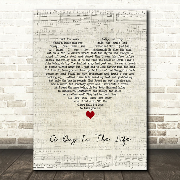 The Beatles A Day In The Life Script Heart Song Lyric Quote Music Poster Print