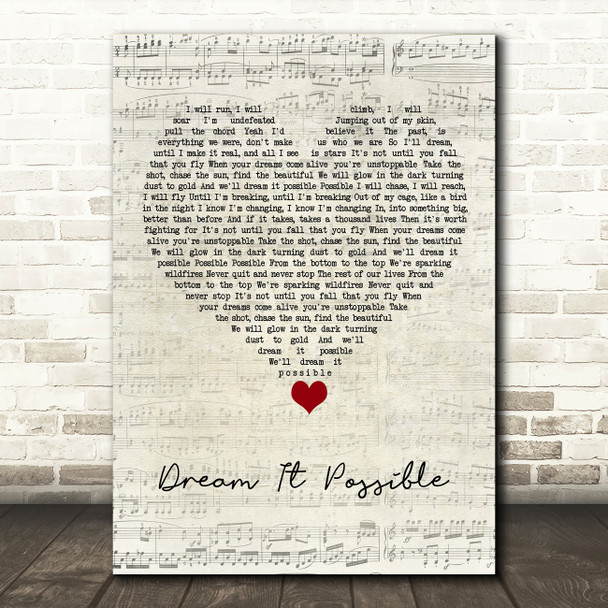 Jane Zhang Dream It Possible Script Heart Song Lyric Quote Music Poster Print
