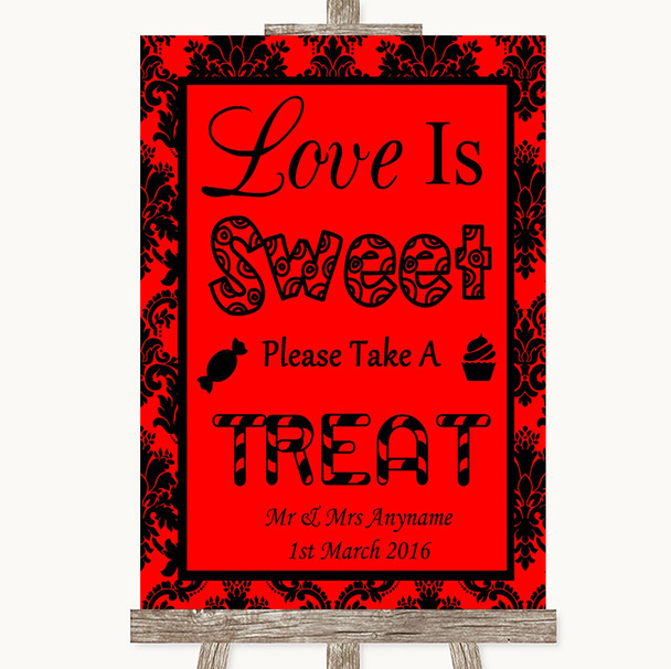 Red Damask Love Is Sweet Take A Treat Candy Buffet Personalized Wedding Sign