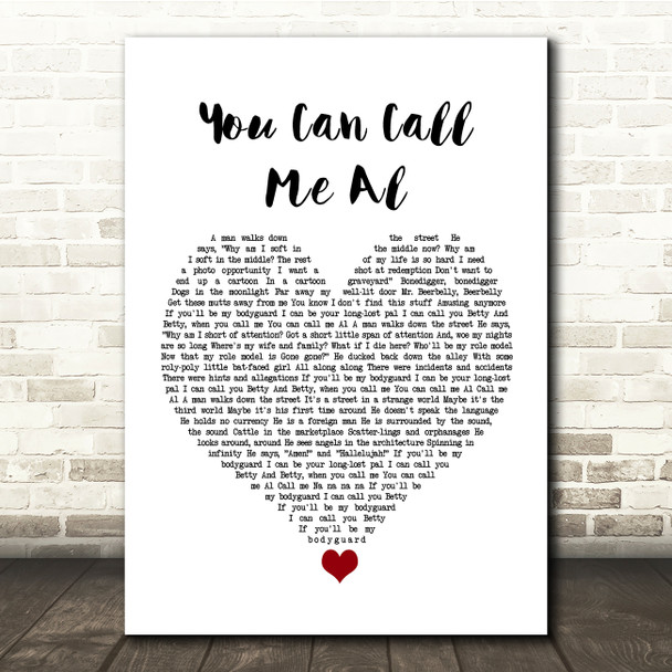 Paul Simon You Can Call Me Al White Heart Song Lyric Quote Music Poster Print