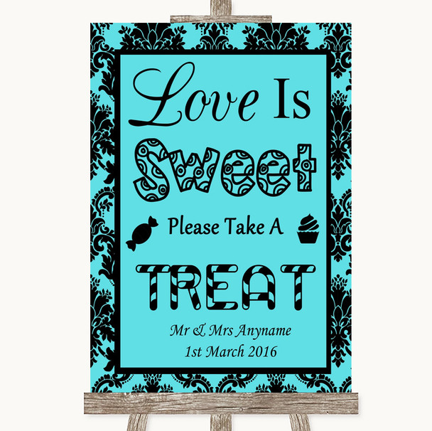Tiffany Blue Damask Love Is Sweet Take A Treat Candy Buffet Wedding Sign
