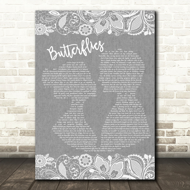 samsa butterflies Grey Burlap & Lace Song Lyric Quote Music Poster Print