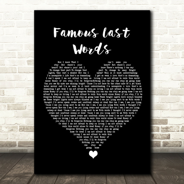 My Chemical Romance Famous Last Words Black Heart Song Lyric Quote Music Poster Print