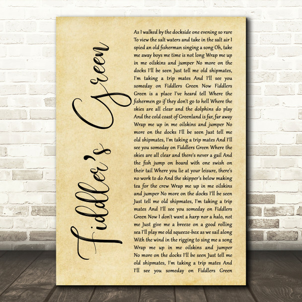 The Irish Rovers Fiddlers Green Rustic Script Song Lyric Quote Music Poster Print