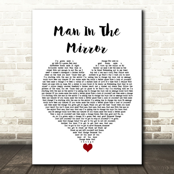 Michael Jackson Man In The Mirror White Heart Song Lyric Quote Music Poster Print