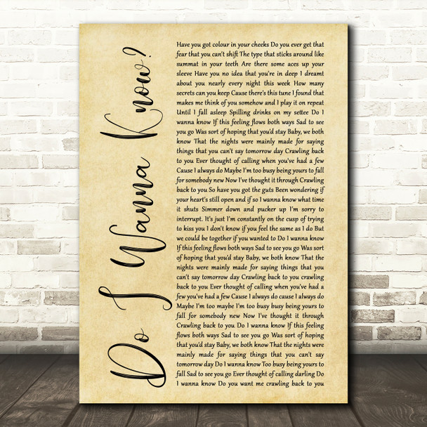 Arctic Monkeys Do I Wanna Know Rustic Script Song Lyric Quote Music Poster Print