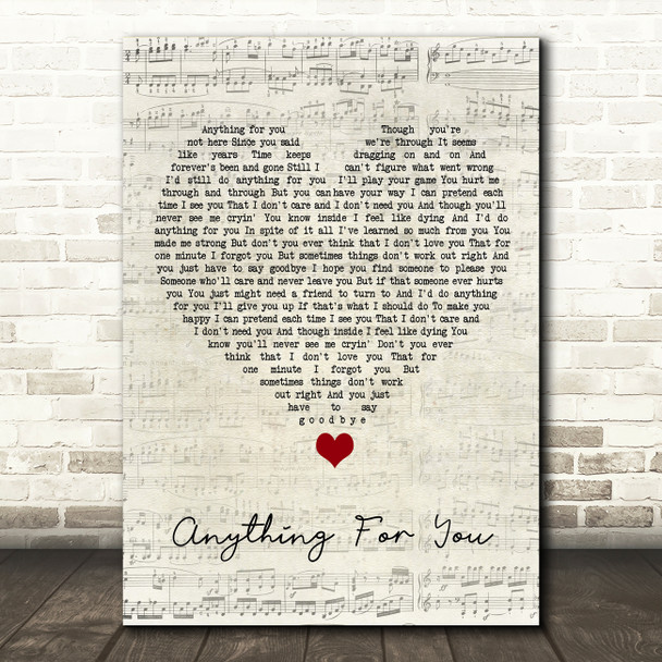 Gloria Estefan Anything For You Script Heart Song Lyric Quote Music Poster Print
