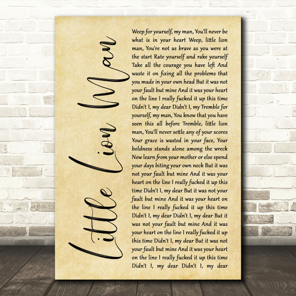 Mumford & Sons Little Lion Man Rustic Script Song Lyric Quote Music Poster Print