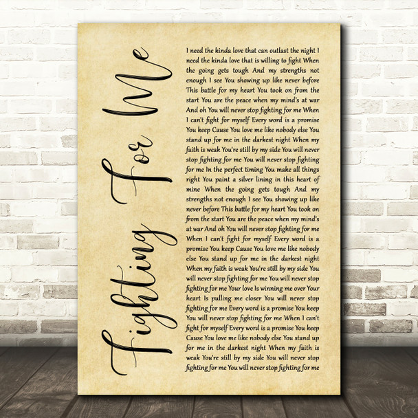 Riley Clemmons Fighting For Me Rustic Script Song Lyric Quote Music Poster Print