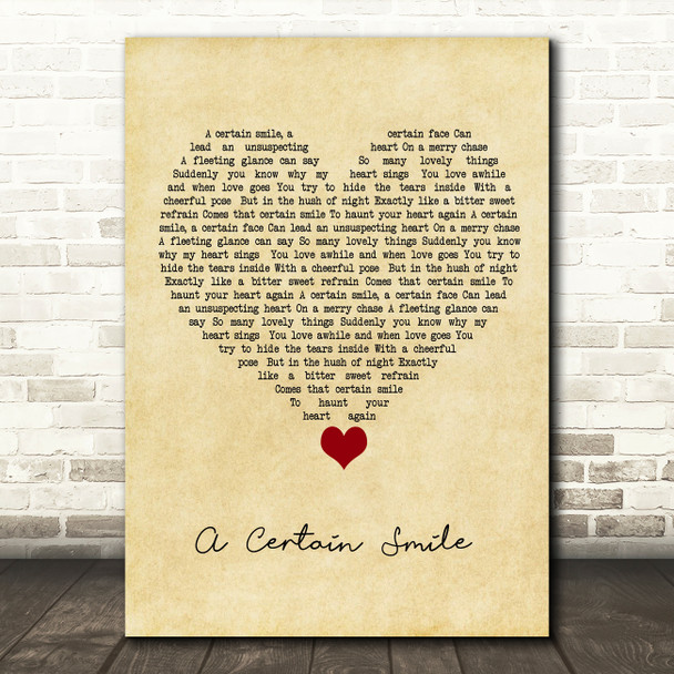 Johnny Mathis A Certain Smile Vintage Heart Song Lyric Quote Music Poster Print