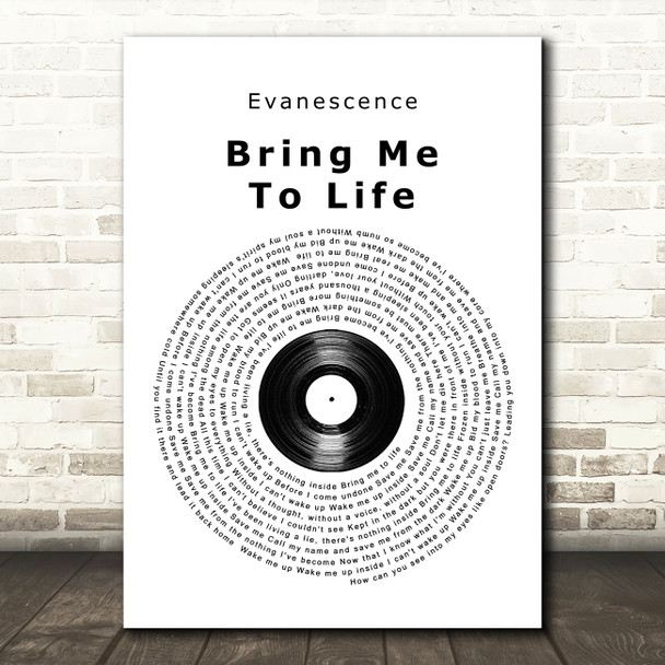 Evanescence Bring Me To Life Vinyl Record Song Lyric Quote Music Poster Print