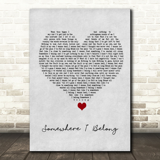 Linkin Park Somewhere I Belong Grey Heart Song Lyric Quote Music Poster Print