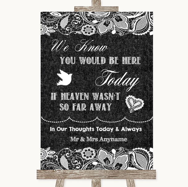 Dark Grey Burlap & Lace Loved Ones In Heaven Personalized Wedding Sign