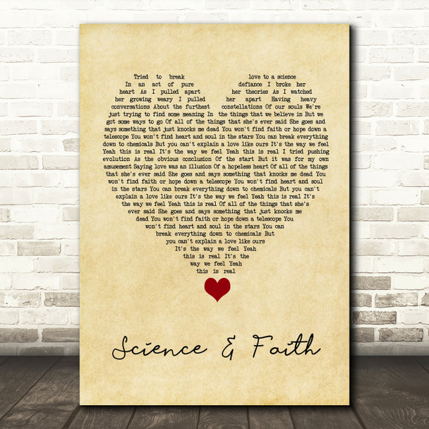 The Script Science & Faith Vintage Heart Song Lyric Quote Music Poster Print