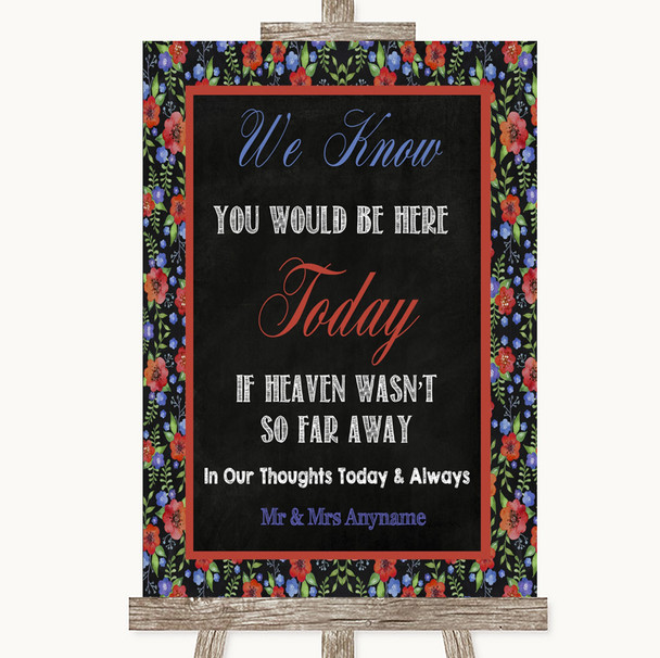Floral Chalk Loved Ones In Heaven Personalized Wedding Sign