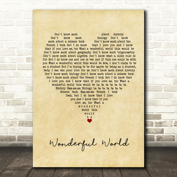Sam Cooke Wonderful World Vintage Heart Song Lyric Quote Music Poster Print
