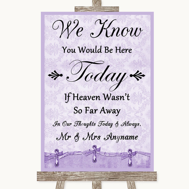 Lilac Shabby Chic Loved Ones In Heaven Personalized Wedding Sign