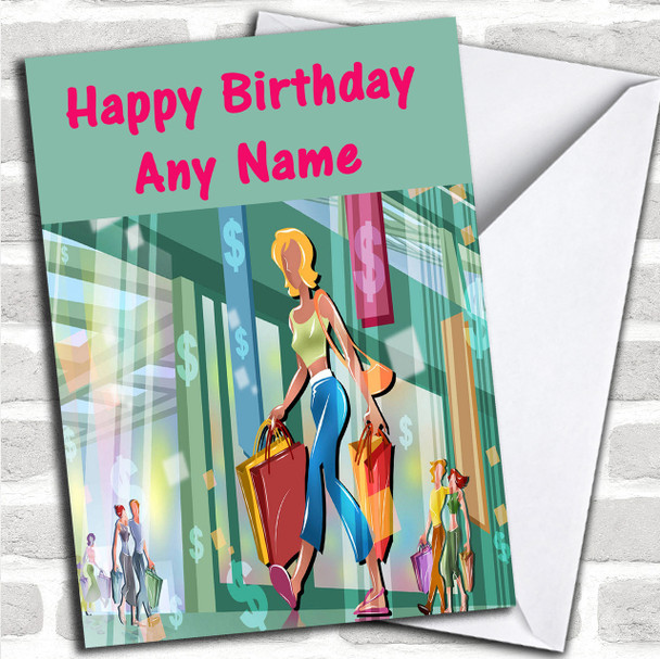 Shopping Fan Shopaholic Personalized Birthday Card