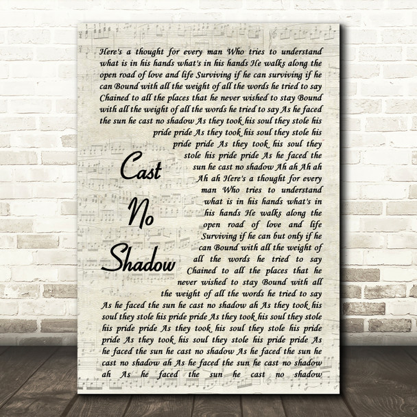 Oasis Cast No Shadow Vintage Script Song Lyric Quote Music Poster Print