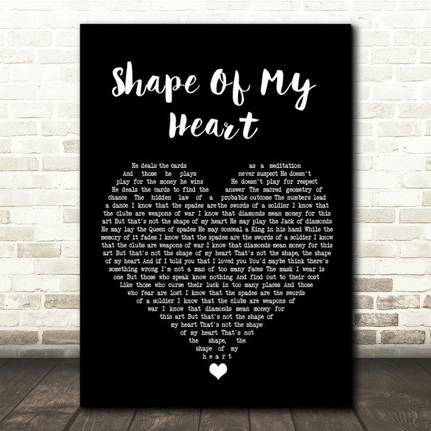 Sting Shape Of My Heart Black Heart Song Lyric Quote Music Poster Print