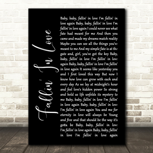 Hamilton, Joe Frank & Reynolds Fallin' In Love Black Script Song Lyric Quote Music Poster Print