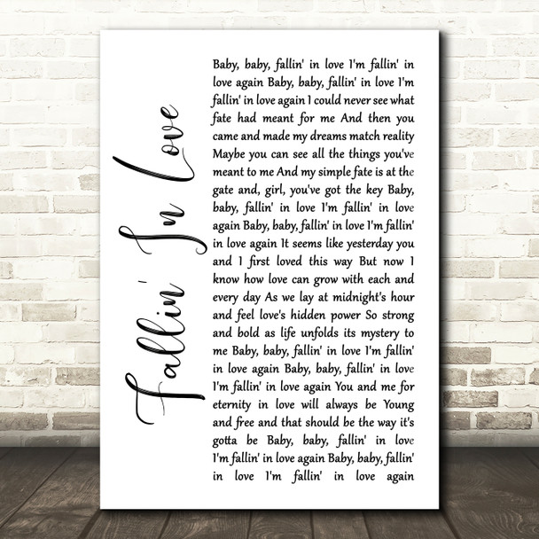 Hamilton, Joe Frank & Reynolds Fallin' In Love White Script Song Lyric Quote Music Poster Print