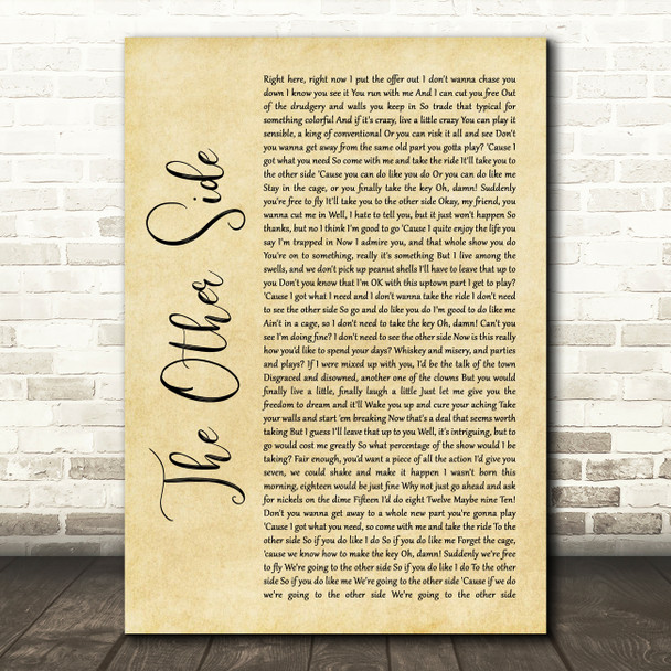 Hugh Jackman & Zac Efron The Other Side Rustic Script Song Lyric Quote Music Poster Print