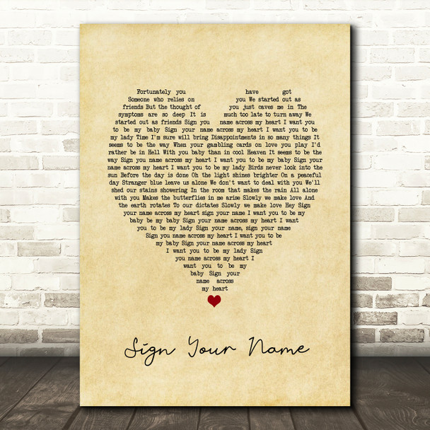 Terence Trent D'Arby Sign Your Name Vintage Heart Song Lyric Quote Music Poster Print