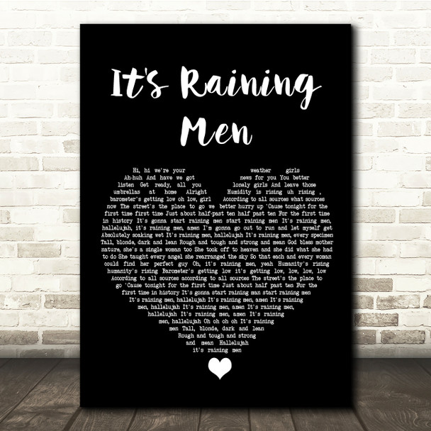 The Weather Girls It's Raining Men Black Heart Song Lyric Quote Music Poster Print