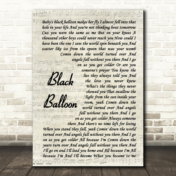 Goo Goo Dolls Black Balloon Vintage Script Song Lyric Quote Music Poster Print