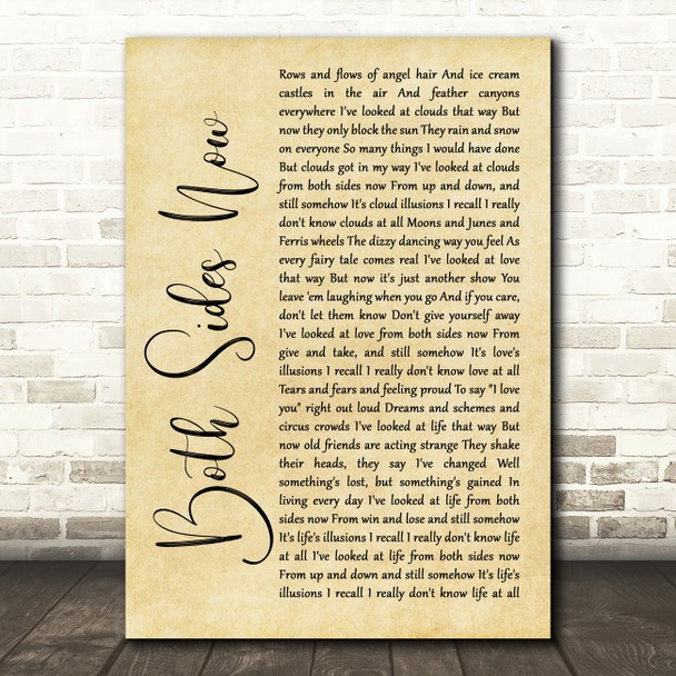 Joni Mitchell Both Sides Now Rustic Script Song Lyric Quote Music Poster Print