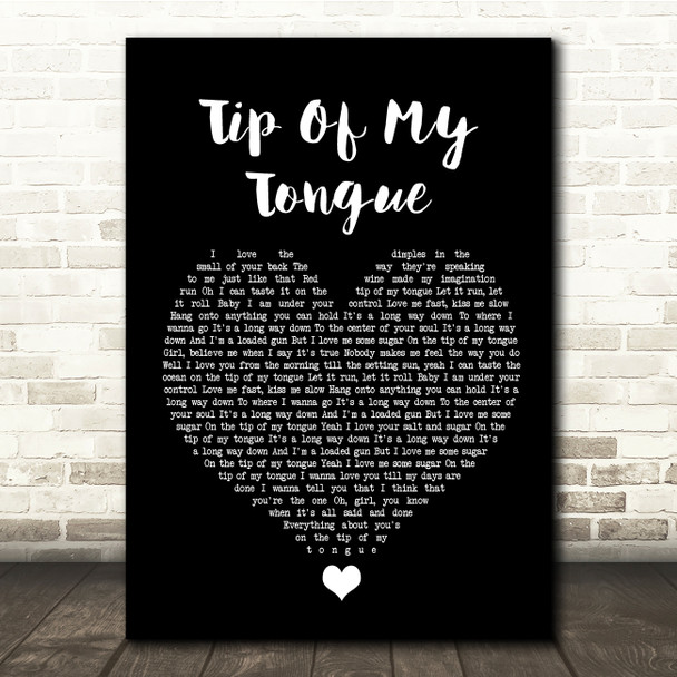 Kenny Chesney Tip Of My Tongue Black Heart Song Lyric Quote Music Poster Print