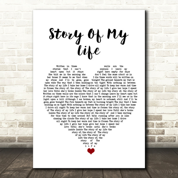 One Direction Story Of My Life White Heart Song Lyric Quote Music Poster Print