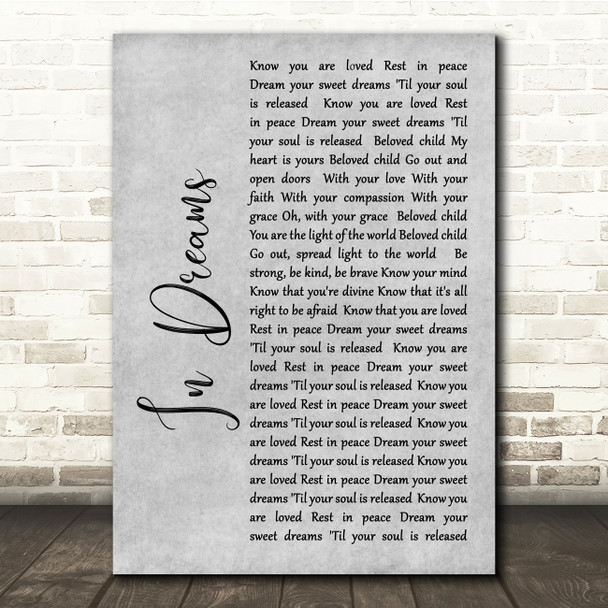 Jai-Jagdeesh In Dreams Grey Rustic Script Song Lyric Quote Music Poster Print