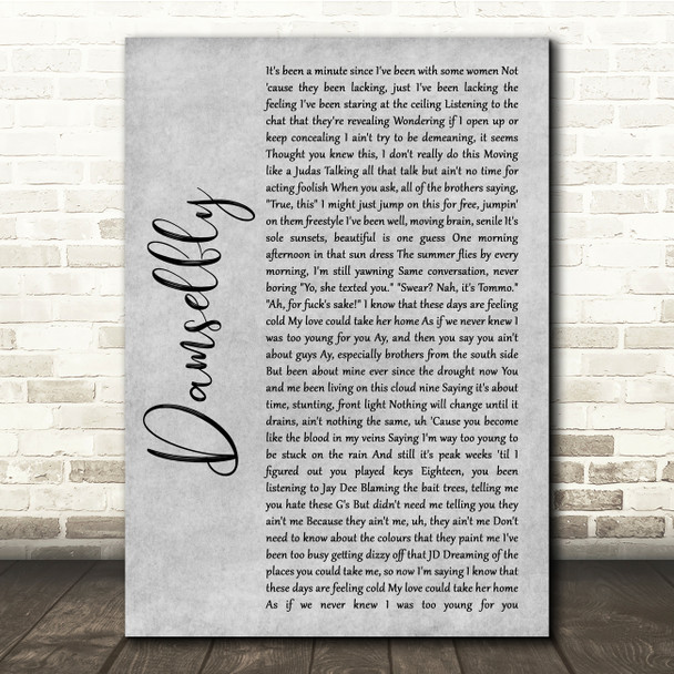 Loyle Carner Damselfly Grey Rustic Script Song Lyric Quote Music Poster Print