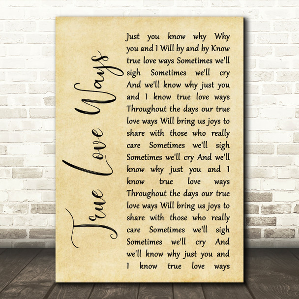 Buddy Holly True Love Ways Rustic Script Song Lyric Quote Music Poster Print