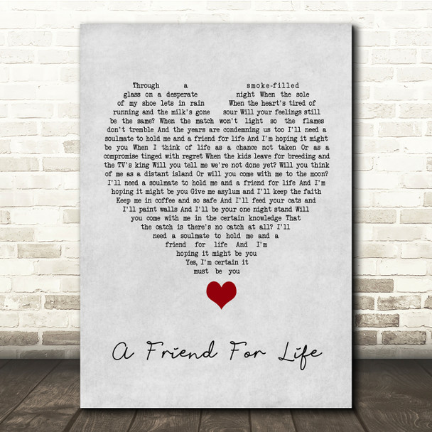Rod Stewart A Friend For Life Grey Heart Song Lyric Quote Music Poster Print
