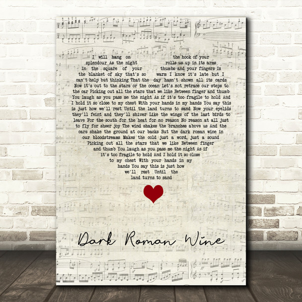 Snow Patrol Dark Roman Wine Script Heart Song Lyric Quote Music Poster Print