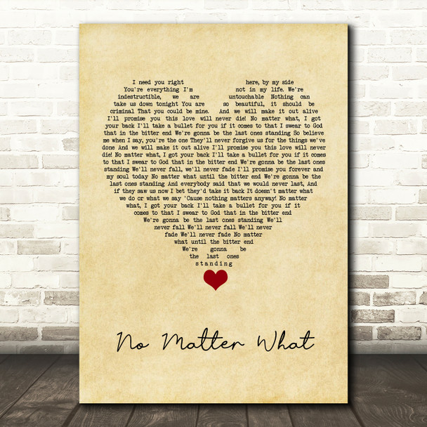 Papa Roach No Matter What Vintage Heart Song Lyric Quote Music Poster Print
