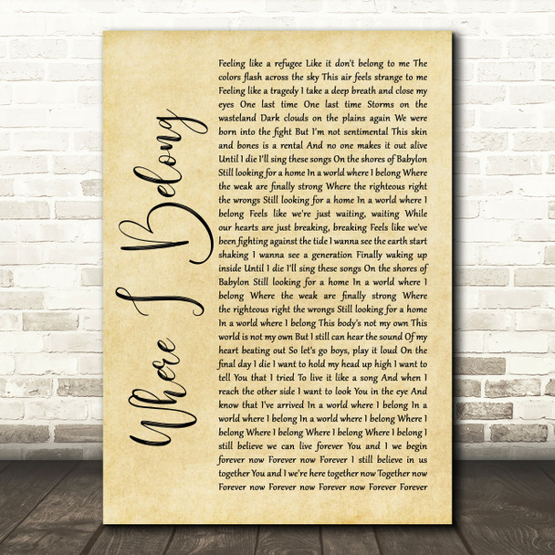 Switchfoot Where I Belong Rustic Script Song Lyric Quote Music Poster Print