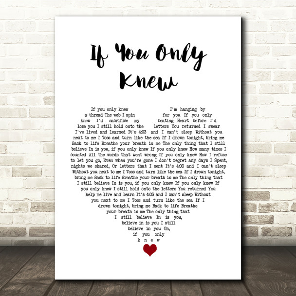 Shinedown If You Only Knew White Heart Song Lyric Quote Music Poster Print