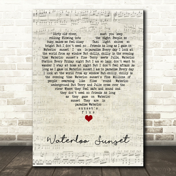 The Kinks Waterloo Sunset Script Heart Song Lyric Quote Music Poster Print