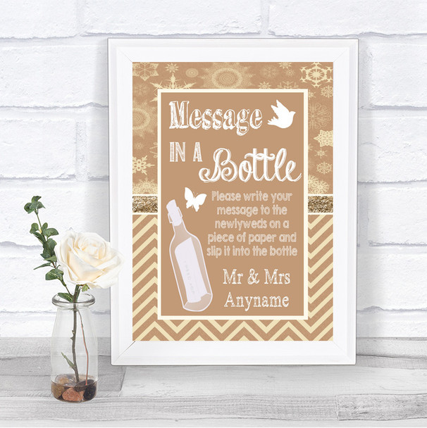 Brown Winter Message In A Bottle Personalized Wedding Sign