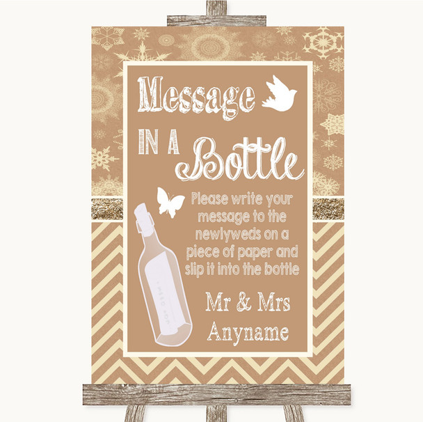Brown Winter Message In A Bottle Personalized Wedding Sign