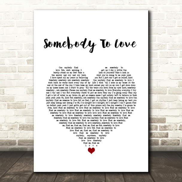 Queen Somebody To Love White Heart Song Lyric Quote Music Poster Print