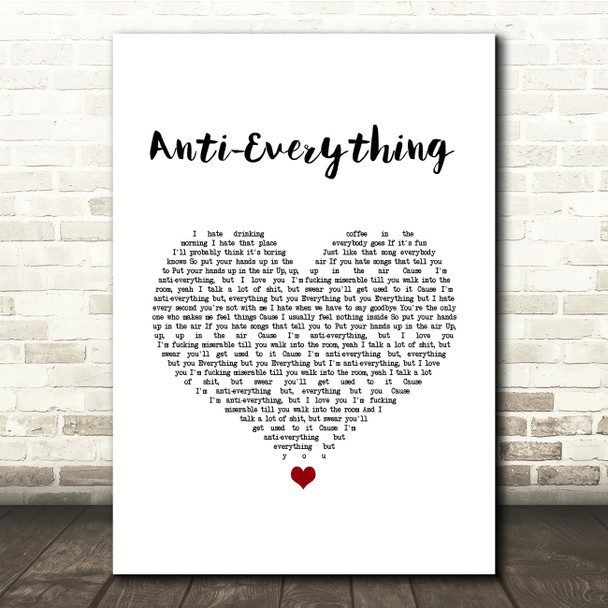 Lost Kings feat. Loren Gray Anti-Everything White Heart Song Lyric Quote Music Poster Print