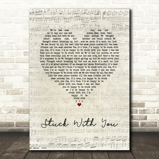 Huey Lewis And The News Stuck With You Script Heart Song Lyric Quote Music Poster Print