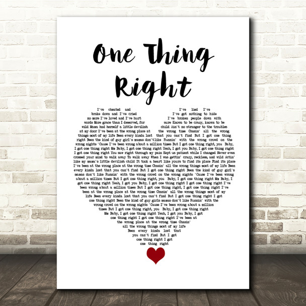 Marshmello & Kane Brown One Thing Right White Heart Song Lyric Quote Music Poster Print