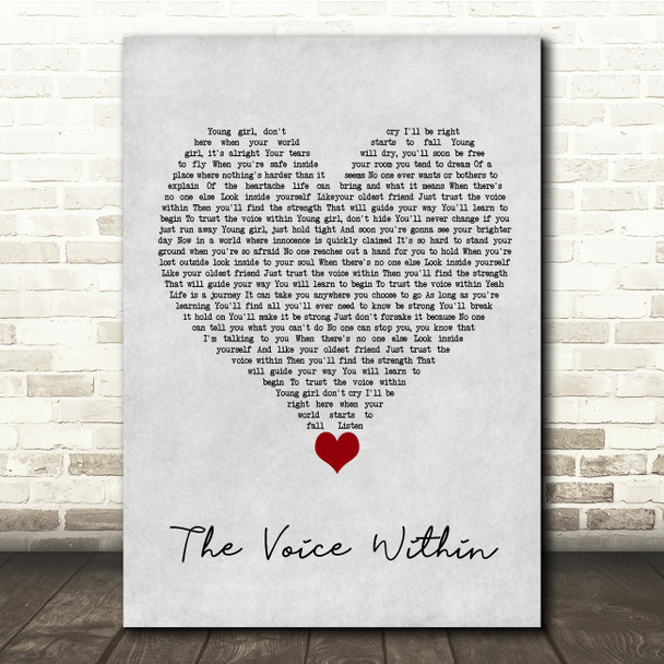 Christina Aguilera The Voice Within Grey Heart Song Lyric Quote Music Poster Print