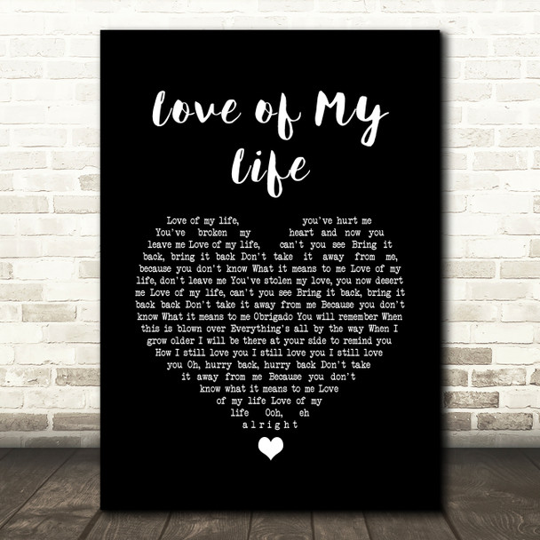 Freddie Mercury Love of My Life Black Heart Song Lyric Quote Music Poster Print